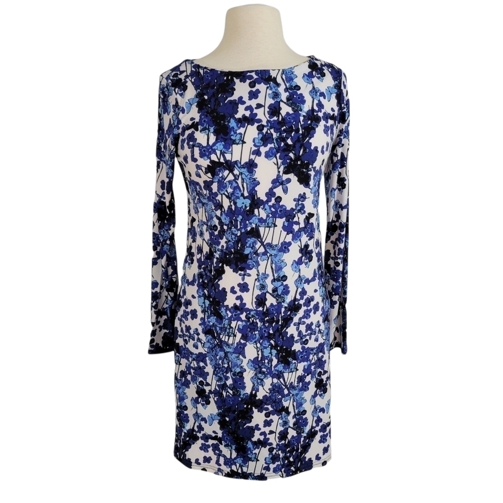 Nicole Miller Blue Floral Long-sleeved Dress